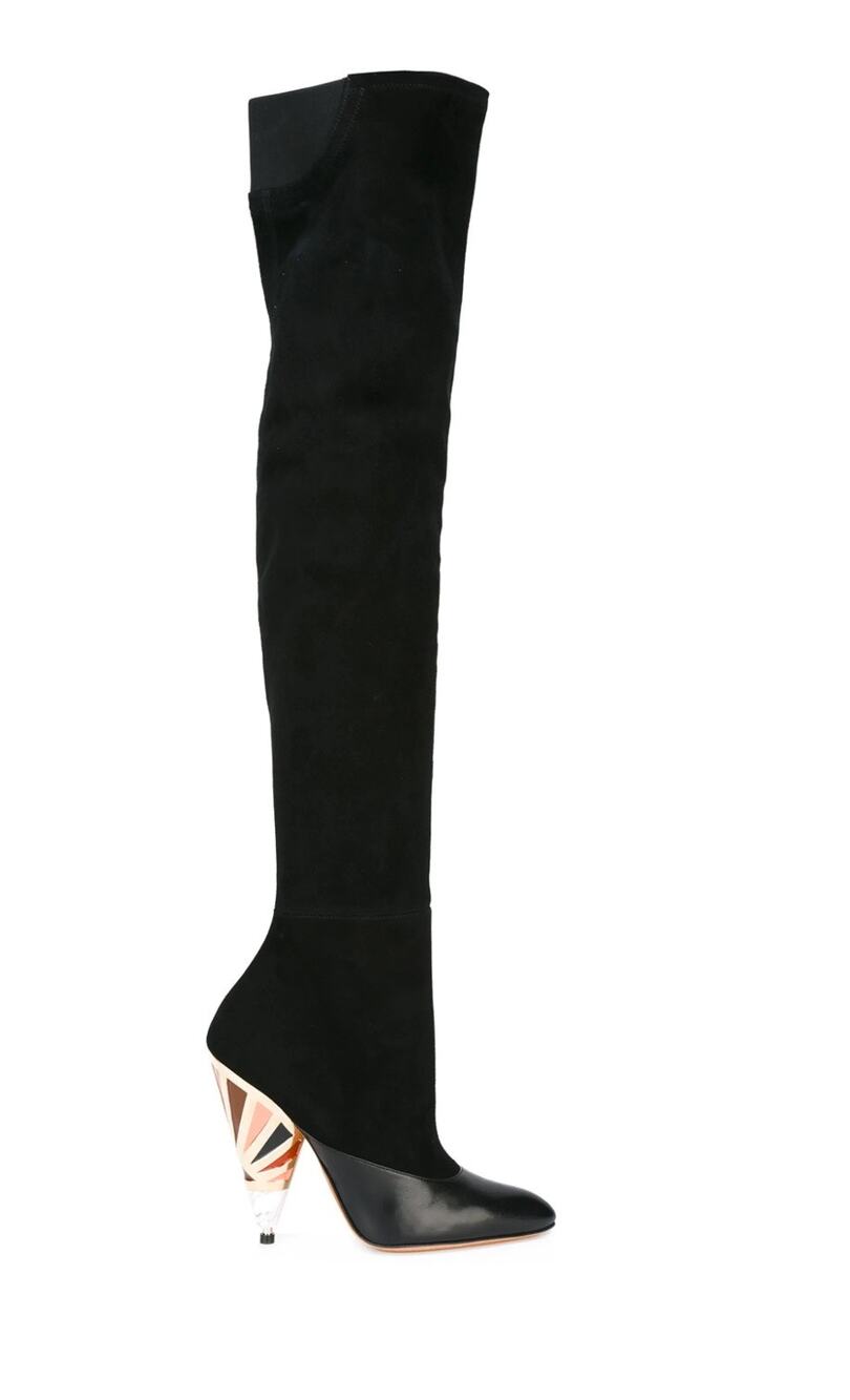 Givenchy Black Leather Suede Over Knee OTK Boots Printed Heel EU 38.5